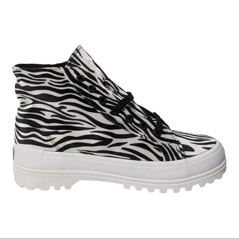 NWT SUPERGA White & Black Zebra Hi-Top Platform Sneakers